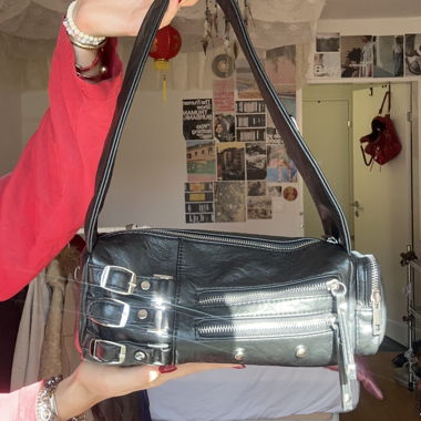 Sac porté épaule en similicuir noir