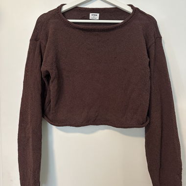 Brauner Cropped-Strickpullover