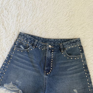 STUDDED DENIM SHORTS