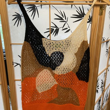Orangefarbenes Häkel-/Spitzen-Top L/G