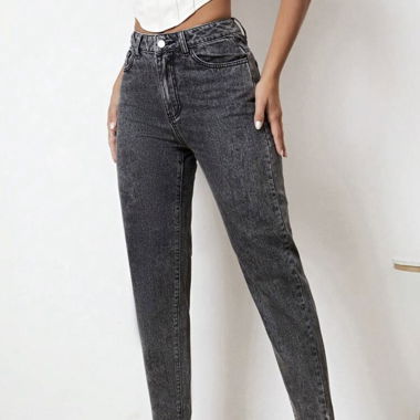 Jean mom gris 