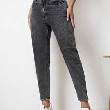 Jean mom gris 
