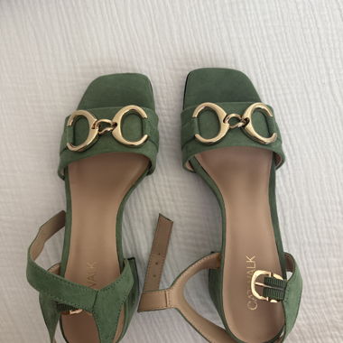 Green Sandals with Gold Detail