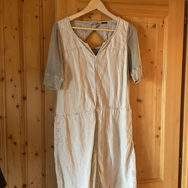 Abito midi bicolore beige e kaki