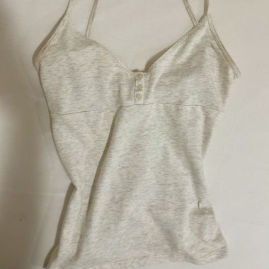 grey white top with buttons