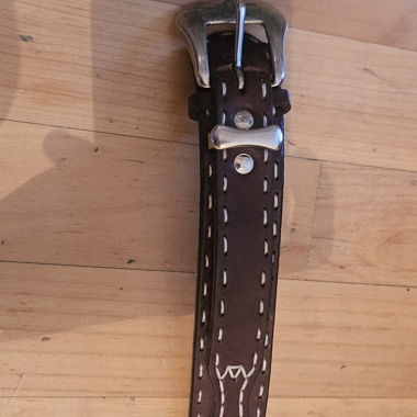 Leather belt with decorative stitching