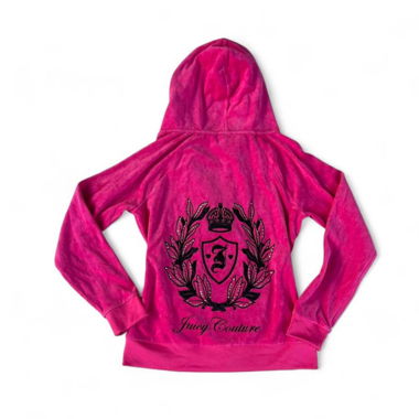 y2k Juicy Couture sweat à capuche zippé velours rose vif (M/L)