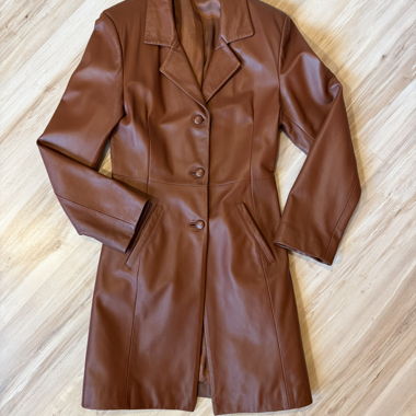 Manteau en cuir brun, taille S