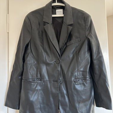 Bershka faux leather blazer black