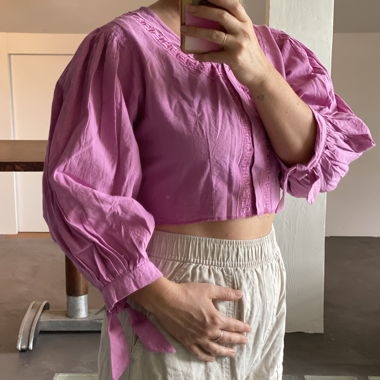 Pink Blouse with Puff Sleeves