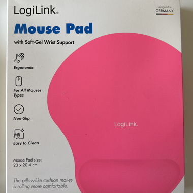 Tappetino per mouse rosa con poggiapolso
