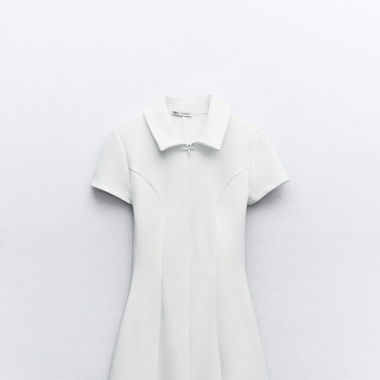 Zara Interlock Hemdblusenkleid Weiss