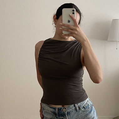 sleevless brown/grey mesh top, pull&bear