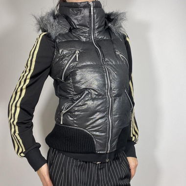 Glittery vest with a fur hood