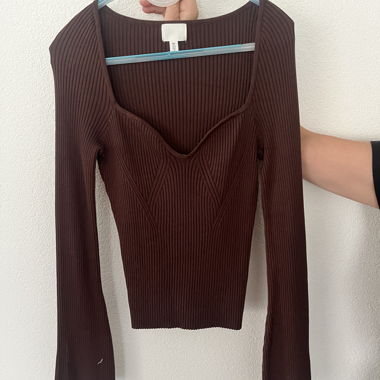 H&M Ribbed Longsleeve Top Brown