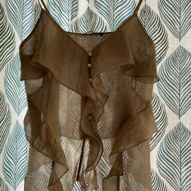 Top ZARA con volant kaki beige romantico Y2K S