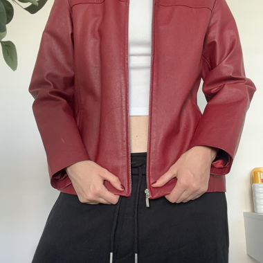 Red Faux Leather Jacket with Zipper