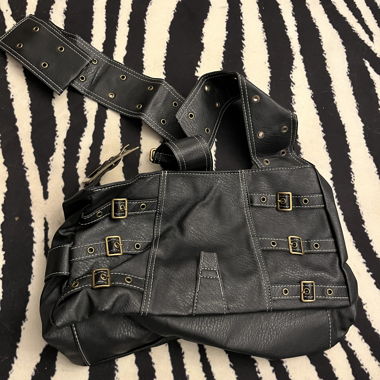 Black shoulder bag with buckles