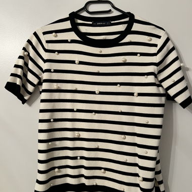 Zara Knit Streifen-Shirt mit Perlen -S