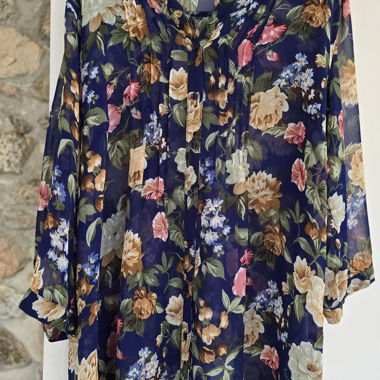 Italienische echte Vintage Chiffon-Bluse mit Blumenmuster