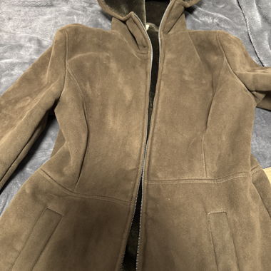 Brown Suedine Hooded Coat
