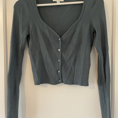 H&M ribbed cardigan, blue-green, size S