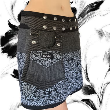 Moshiki Mini Rock Schwarz & Grau Wende 50% Wolle