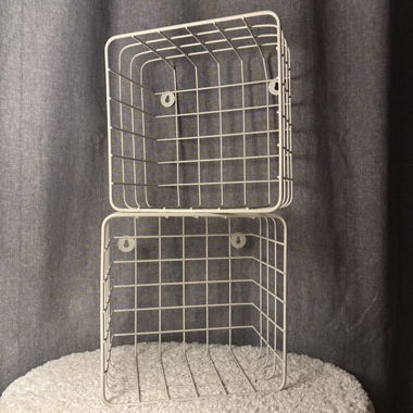 2 beige wire wall baskets