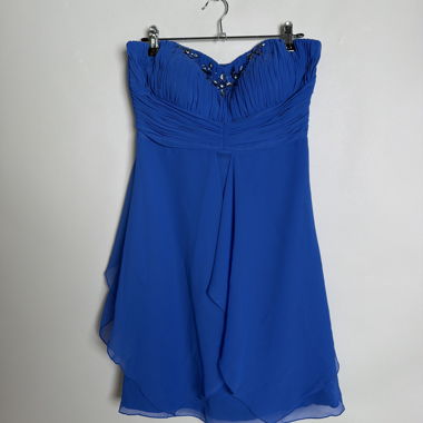 Blue strapless cocktail dress