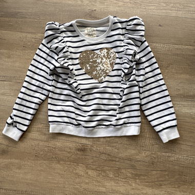 Felpa a righe con cuore di paillettes per bambini 134/140