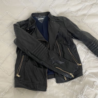 Veste en cuir Massimo Dutti noire