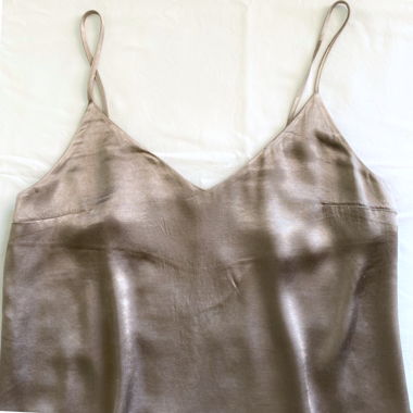 Robe slip dress satiné taupe midi S viscose 