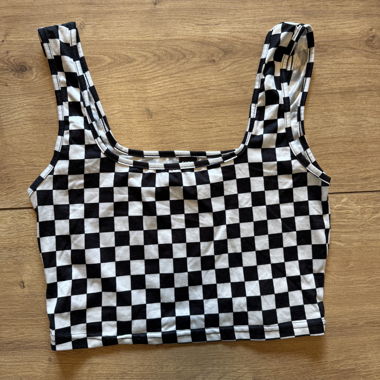 Crop top à carreaux noir et blanc SHEIN