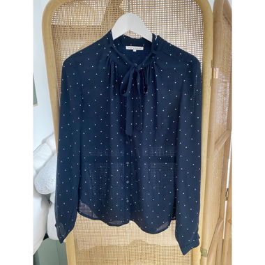 Dunkelblaue Blouse mit weissen Punkten