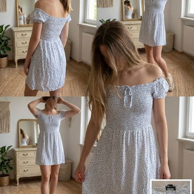 Weisses Blumenkleid mit Puffaermeln