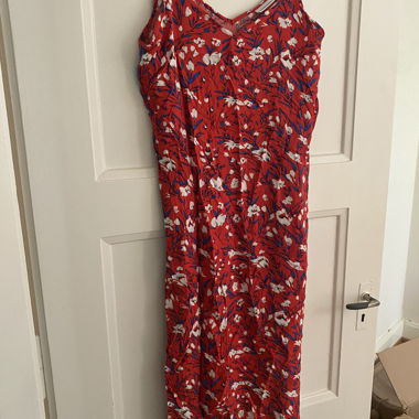 Red floral flowy dress