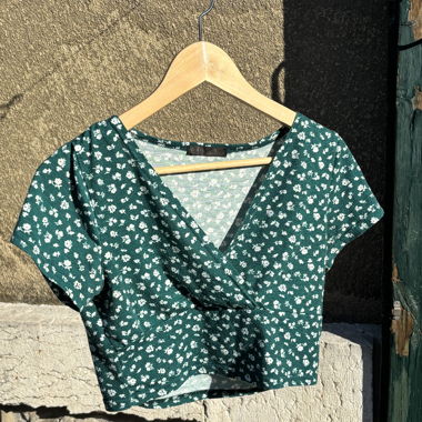 Green floral wrap crop top