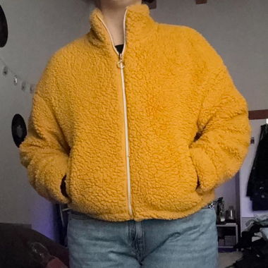 c&a mustard yellow fluffy teddy jacket