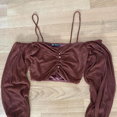 brown cropped zara blouse 