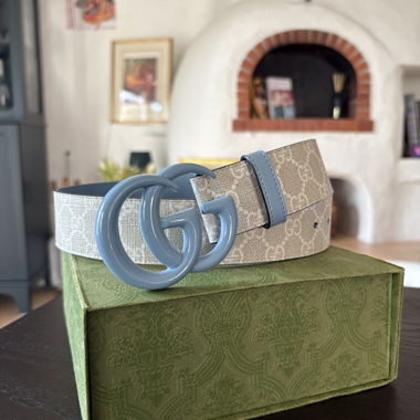 Cintura Gucci GG beige e blu