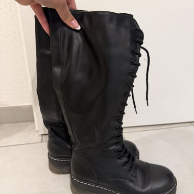 Black Lace-Up Platform Boots