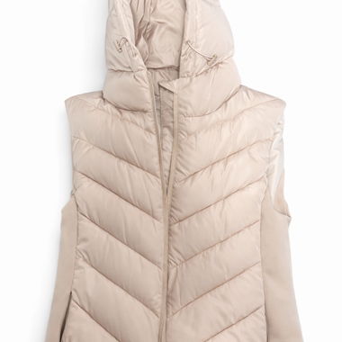 Beige Puffer Vest with Hood