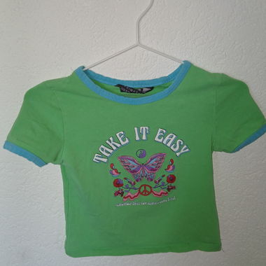 Green kids T-shirt, take it easy XXS