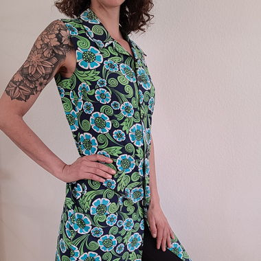 Robe Vintage Blouse Bleue et Verte à Fleurs