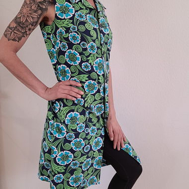 Robe Vintage Blouse Bleue et Verte à Fleurs