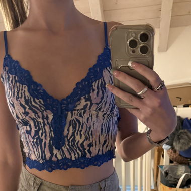 Haut court en dentelle rose bleue avec imprimé zèbre, S