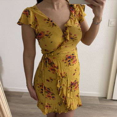 Yellow Floral Wrap Dress
