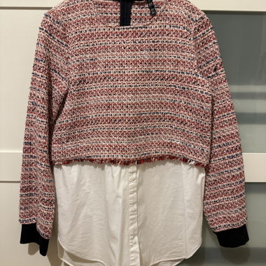 Camicia in tweed con sovrapposizione in maglia