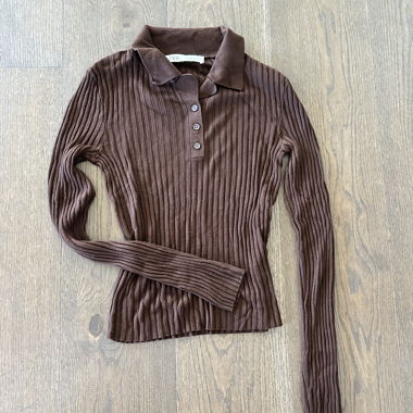 Brown Ribbed Polo Shirt