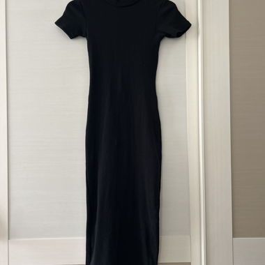 Black long fitted dress with high neck